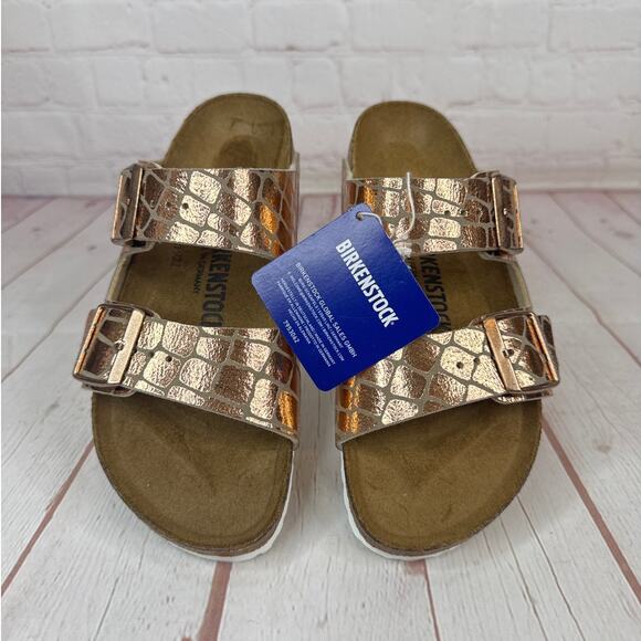 Birkenstock Arizona Gator Gleam Two Strap Copper Sandals Mens Sz 4/Women’s Sz 6 - Picture 6 of 9